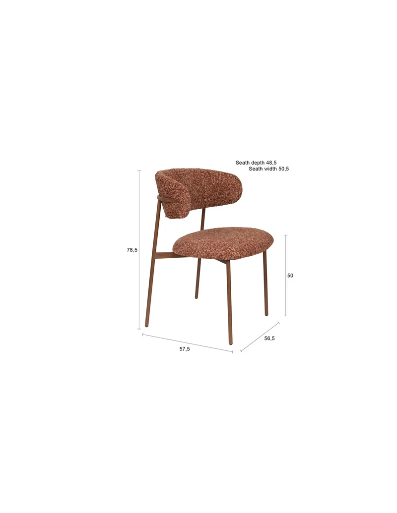 White Label Living Stuhl Claes Terra – Braun, Textil, 57,5 × 56,5 × 78,5 cm, 2er-Set