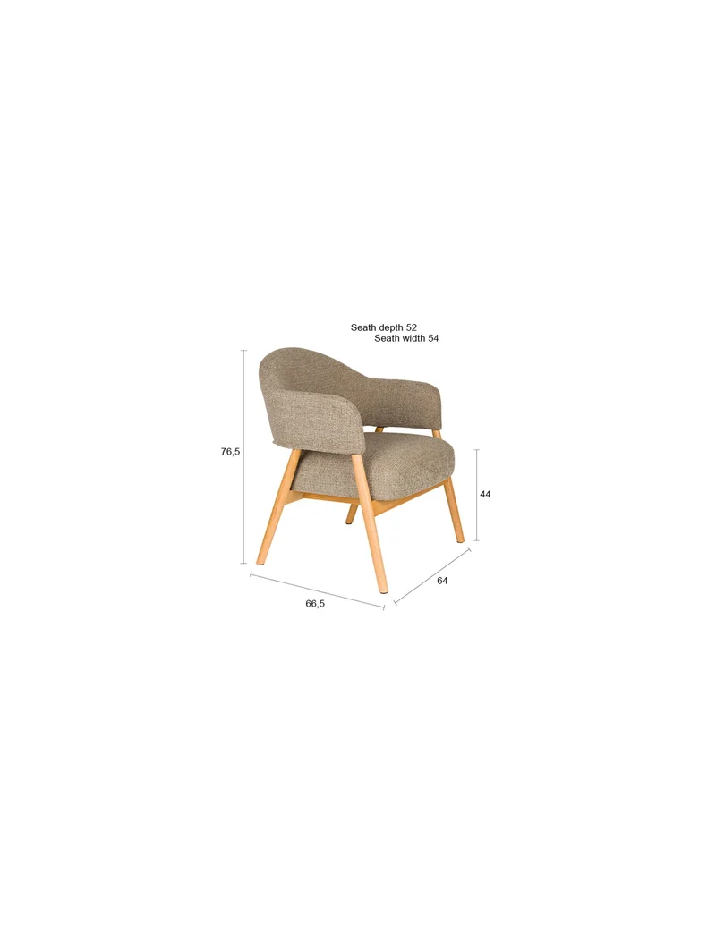 White Label Living Loungesessel Indy – Dunkelbraun, Textil, 66,5 × 64 × 76,5 cm