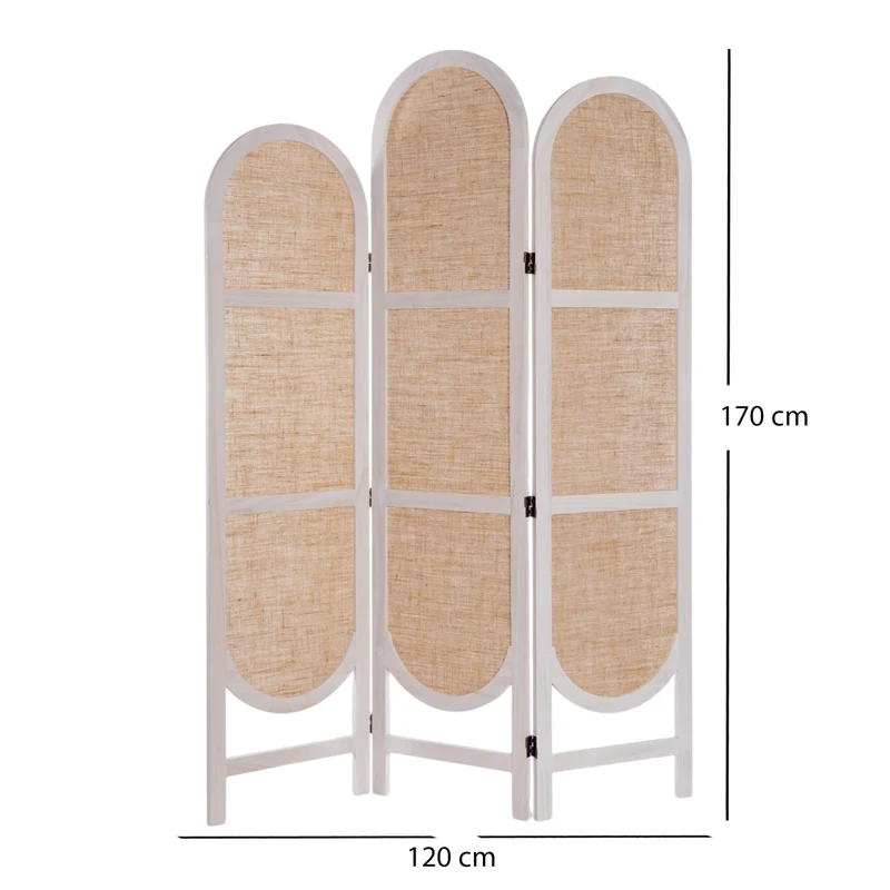 RAUMTEILER "ARCO" | Leinen, 170 cm | Paravent, Sichtschutz | Farbe: weiß-natur