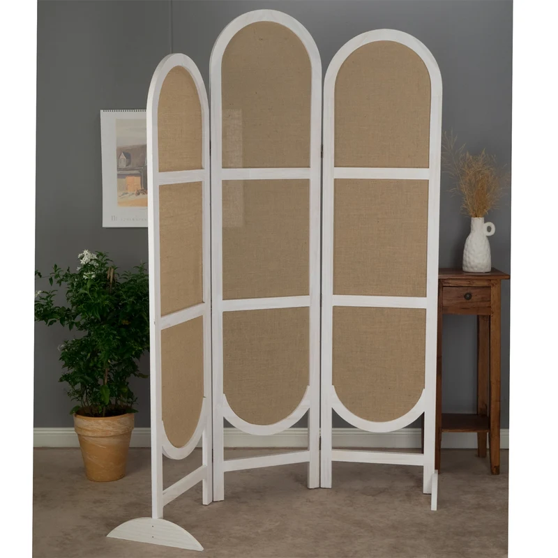 RAUMTEILER "ARCO" | Leinen, 170 cm | Paravent, Sichtschutz | Farbe: weiß-natur