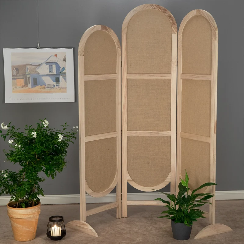 RAUMTEILER "ARCO" | Leinen, 170 cm | Paravent, Sichtschutz | Farbe: braun-natur