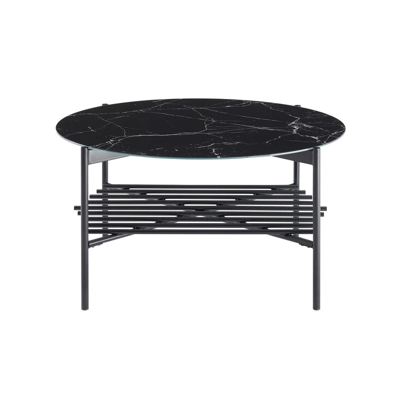 Couchtisch mit Marmorprint und Metallablage – Schwarz, Ø 84 cm