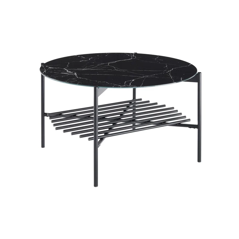 Couchtisch mit Marmorprint und Metallablage – Schwarz, Ø 84 cm