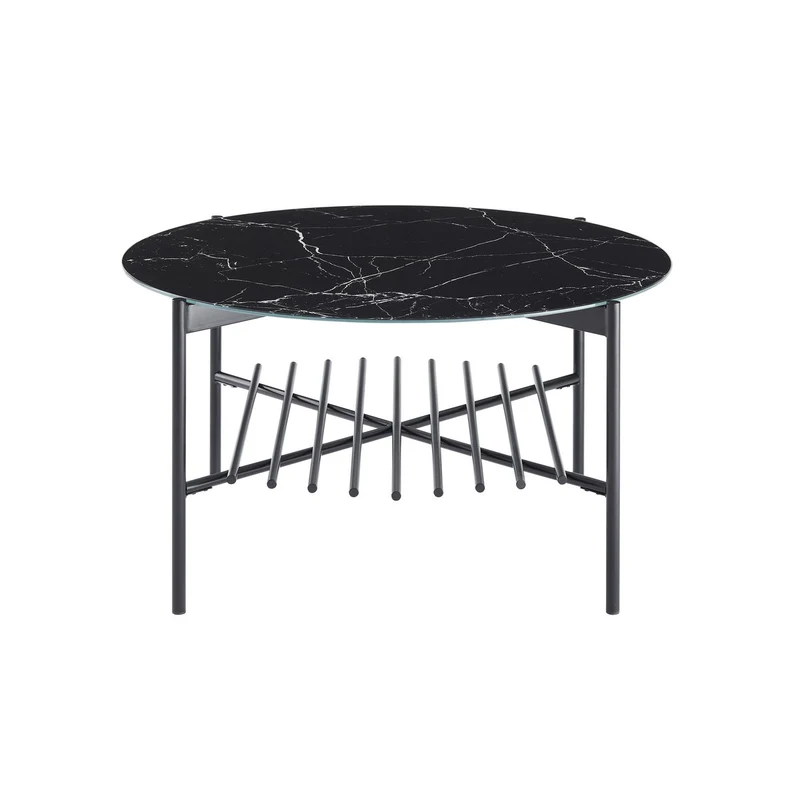 Couchtisch mit Marmorprint und Metallablage – Schwarz, Ø 84 cm
