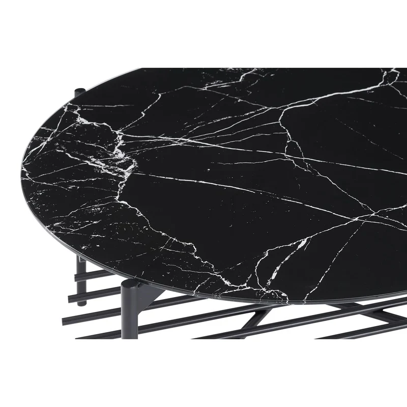 Couchtisch mit Marmorprint und Metallablage – Schwarz, Ø 84 cm