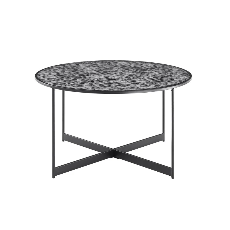 Runder Couchtisch aus strukturiertem Rauchglas – Schwarz, Ø 80 cm