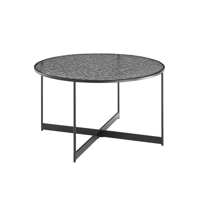 Runder Couchtisch aus strukturiertem Rauchglas – Schwarz, Ø 80 cm