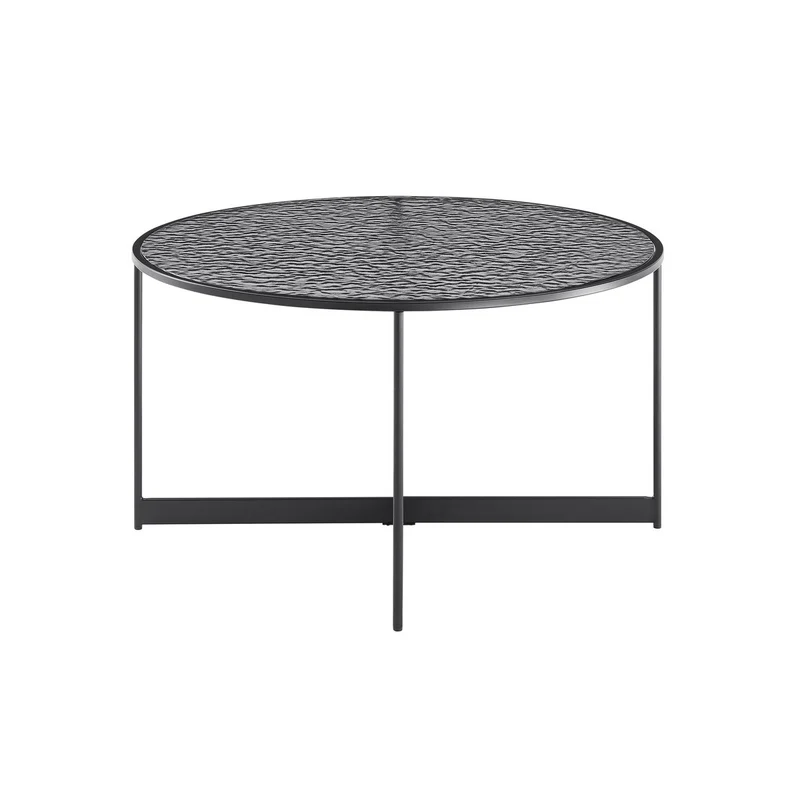 Runder Couchtisch aus strukturiertem Rauchglas – Schwarz, Ø 80 cm