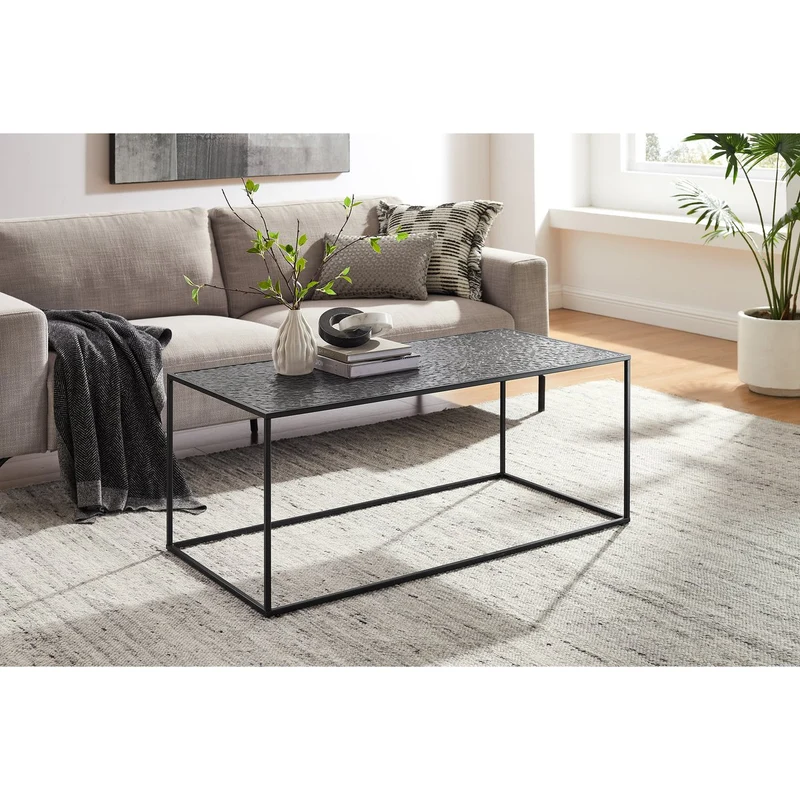 Couchtisch aus strukturiertem Rauchglas – Schwarz, 110 × 55 cm