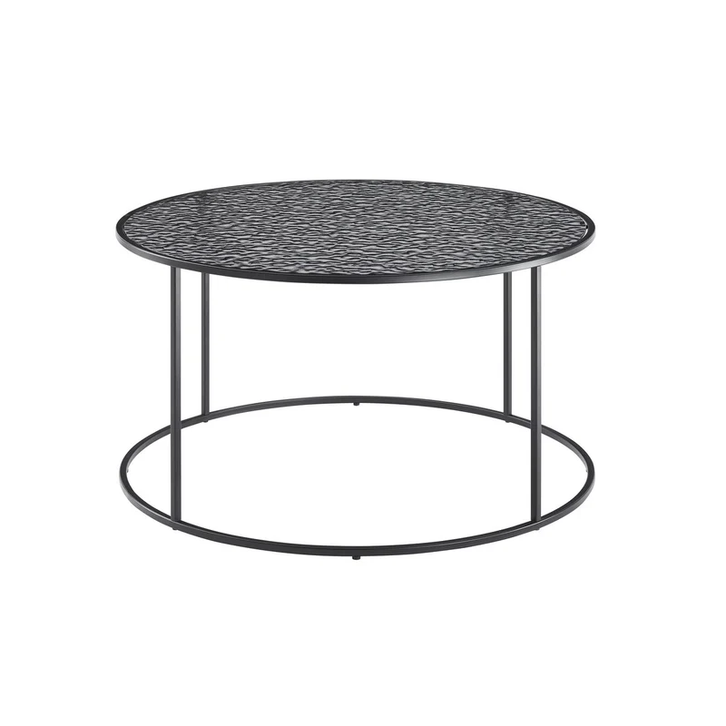 Runder Couchtisch aus strukturiertem Rauchglas – Schwarz, Ø 80 cm