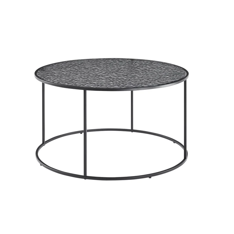 Runder Couchtisch aus strukturiertem Rauchglas – Schwarz, Ø 80 cm