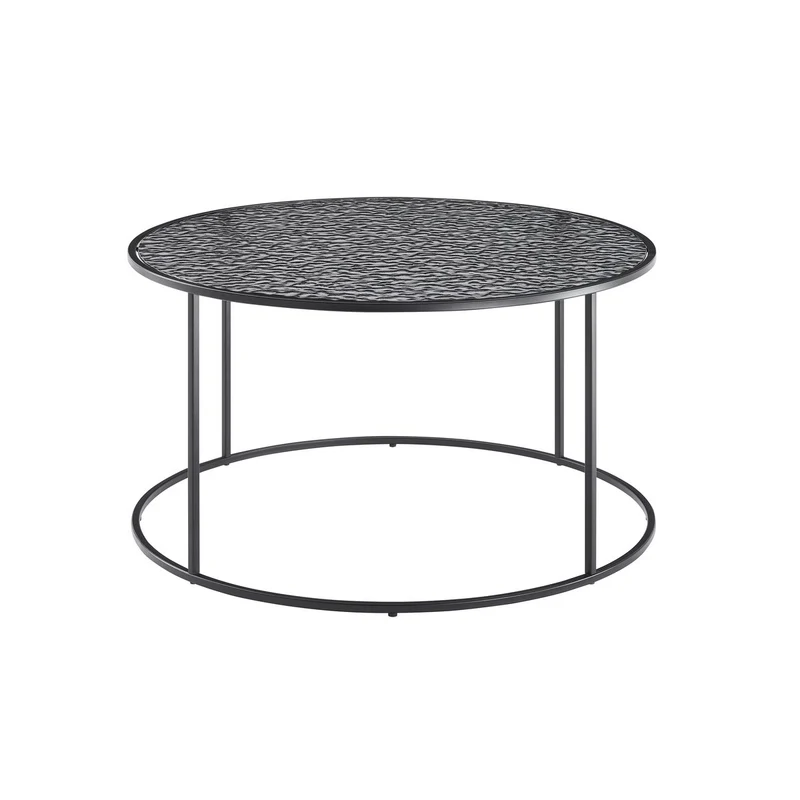 Runder Couchtisch aus strukturiertem Rauchglas – Schwarz, Ø 80 cm