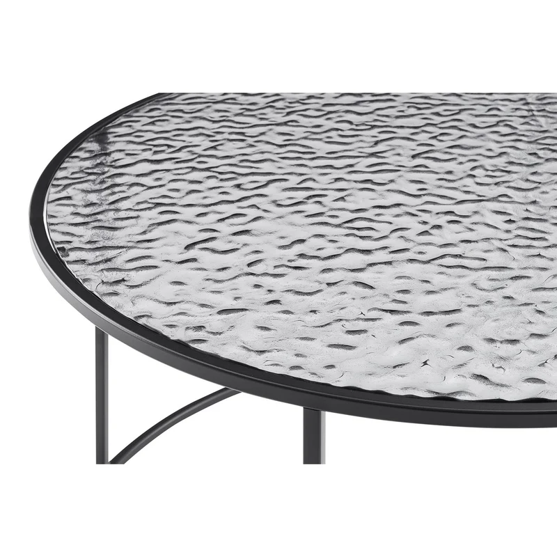 Runder Couchtisch aus strukturiertem Rauchglas – Schwarz, Ø 80 cm