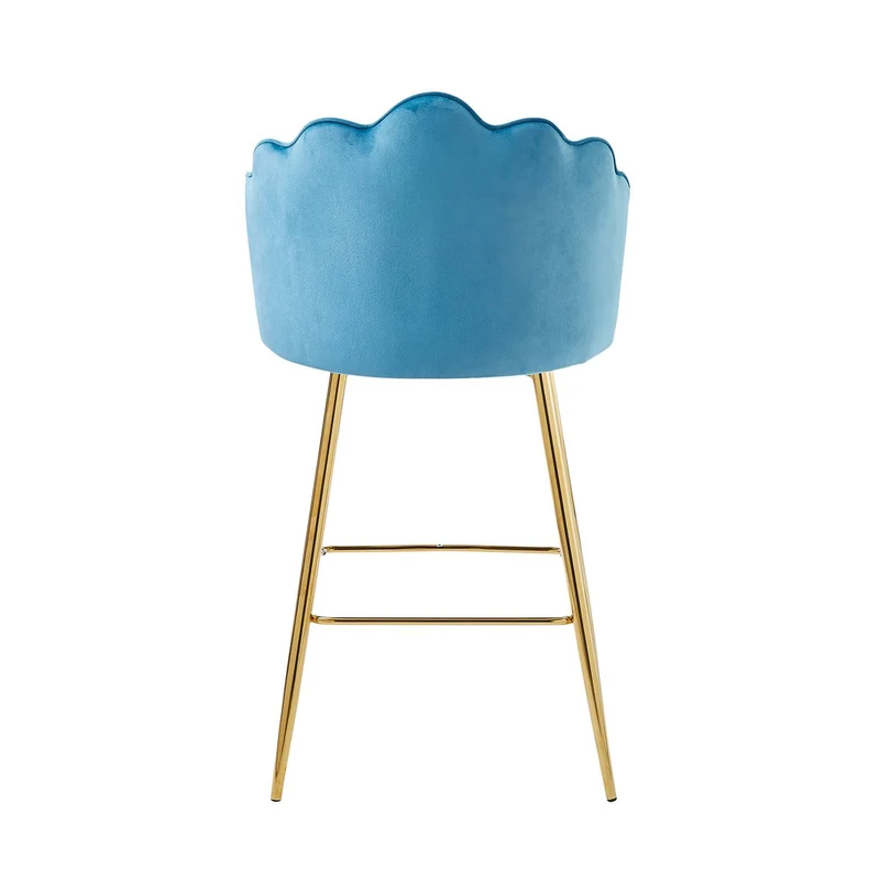 Barhocker im 2er-Set mit Muschelform – Samtoptik, Blau/Gold