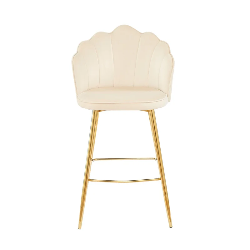Barhocker im 2er-Set mit Muschelform – Samtoptik, Beige/Gold