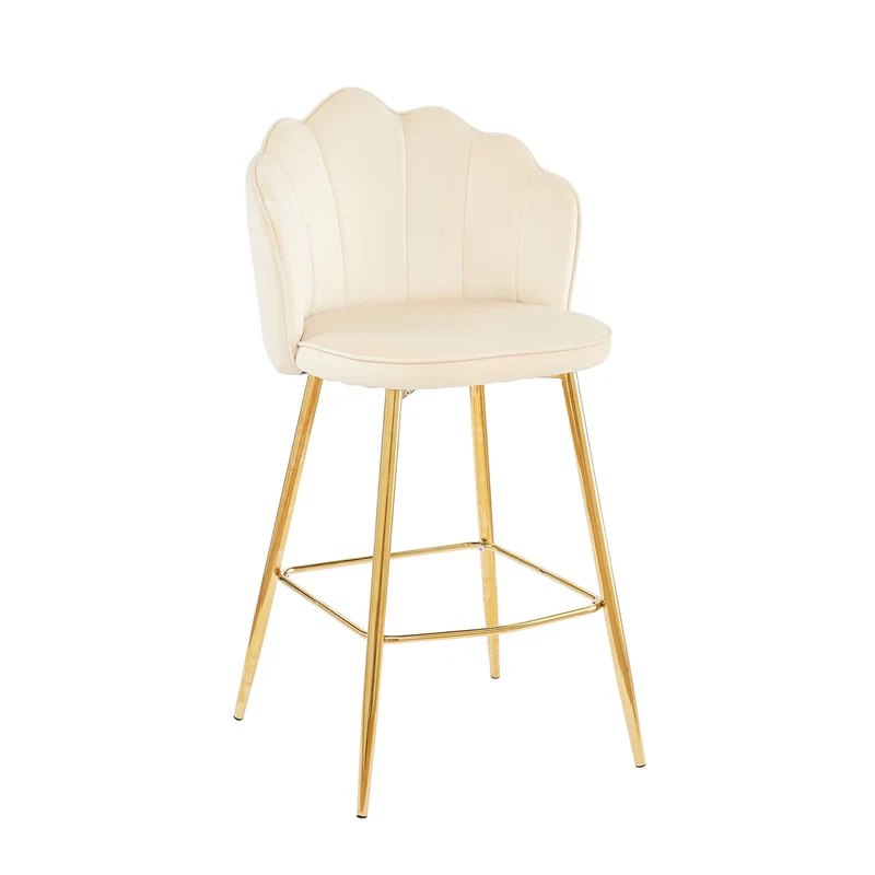 Barhocker im 2er-Set mit Muschelform – Samtoptik, Beige/Gold