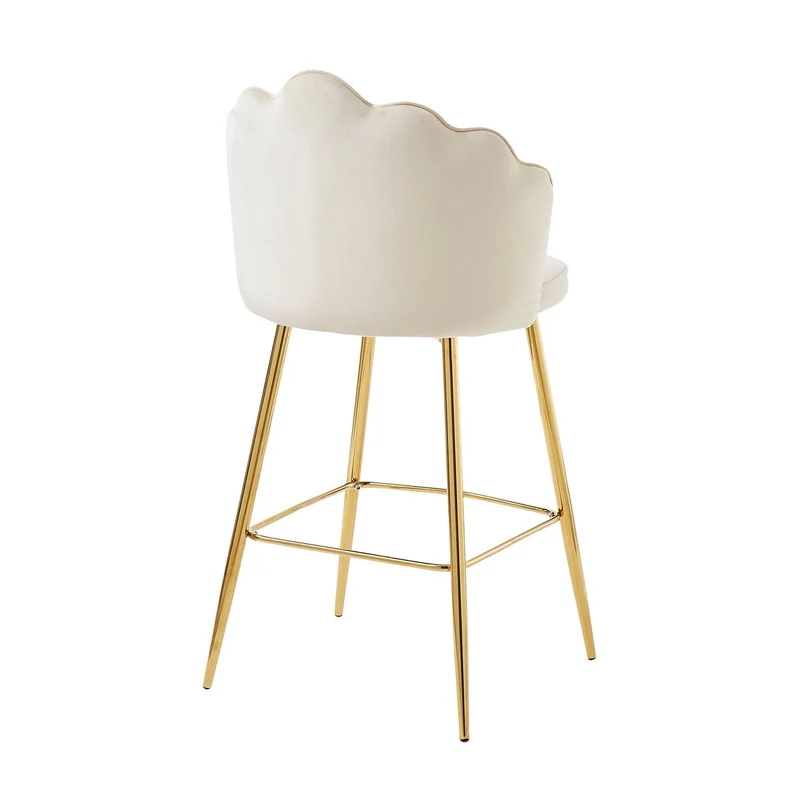 Barhocker im 2er-Set mit Muschelform – Samtoptik, Beige/Gold