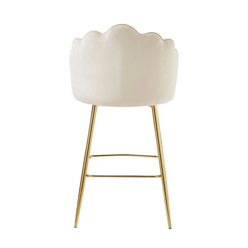 Barhocker im 2er-Set mit Muschelform – Samtoptik, Beige/Gold