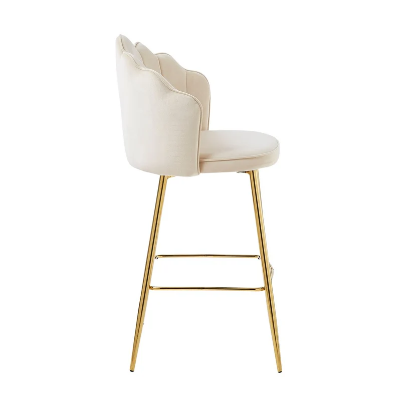 Barhocker im 2er-Set mit Muschelform – Samtoptik, Beige/Gold