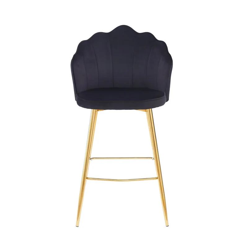 Barhocker im 2er-Set mit Muschelform – Samtoptik, Schwarz/Gold