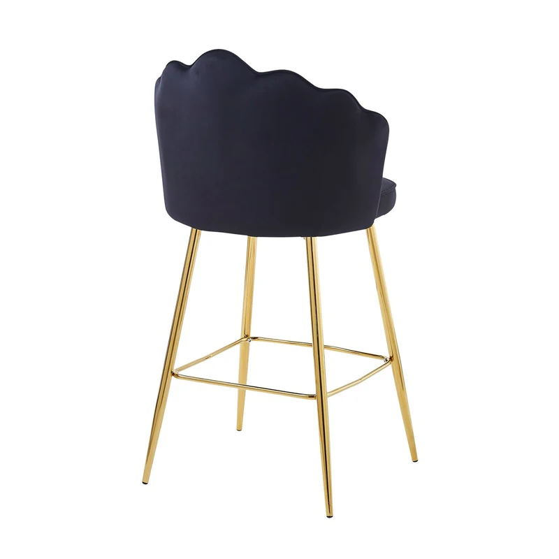 Barhocker im 2er-Set mit Muschelform – Samtoptik, Schwarz/Gold