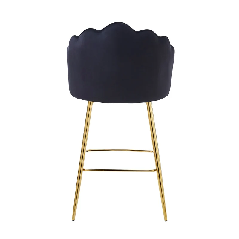 Barhocker im 2er-Set mit Muschelform – Samtoptik, Schwarz/Gold