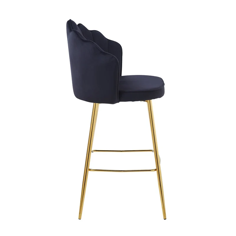 Barhocker im 2er-Set mit Muschelform – Samtoptik, Schwarz/Gold