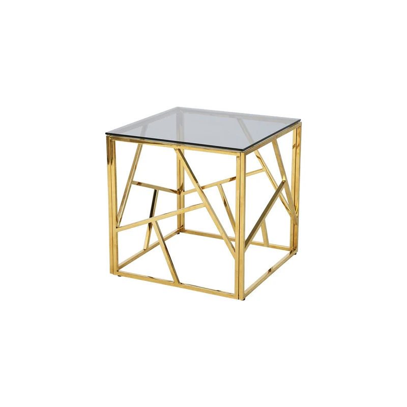 Beistelltisch mit Edelstahlgestell – Gold/Grau, 55 × 55 cm