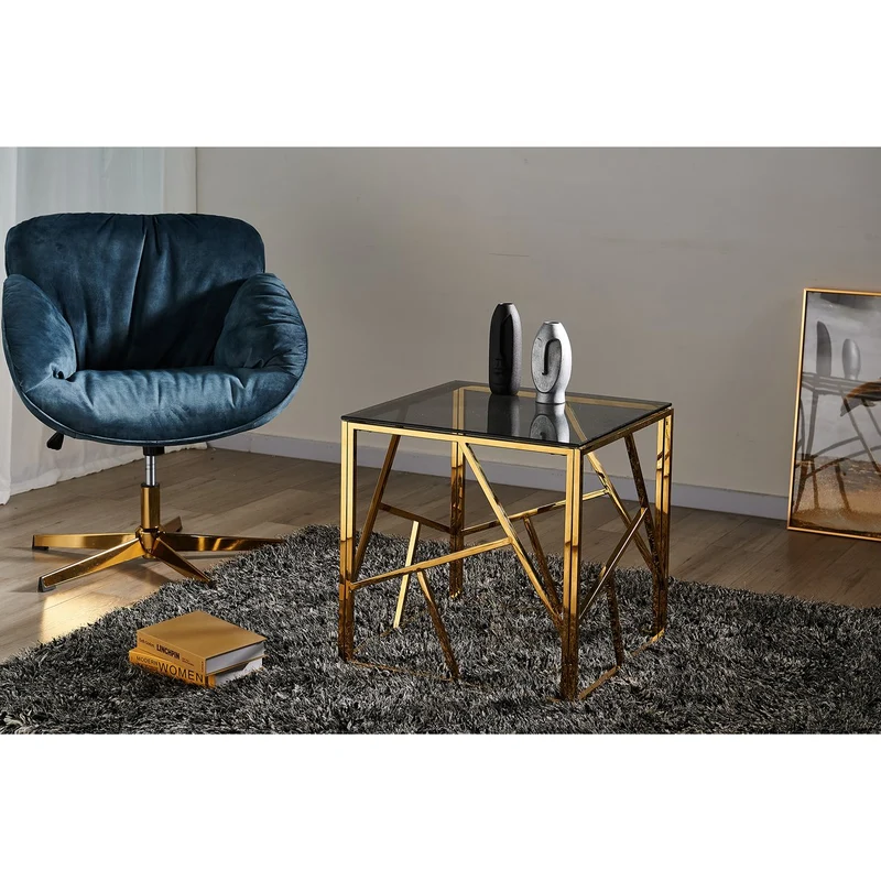 Beistelltisch mit Edelstahlgestell – Gold/Grau, 55 × 55 cm