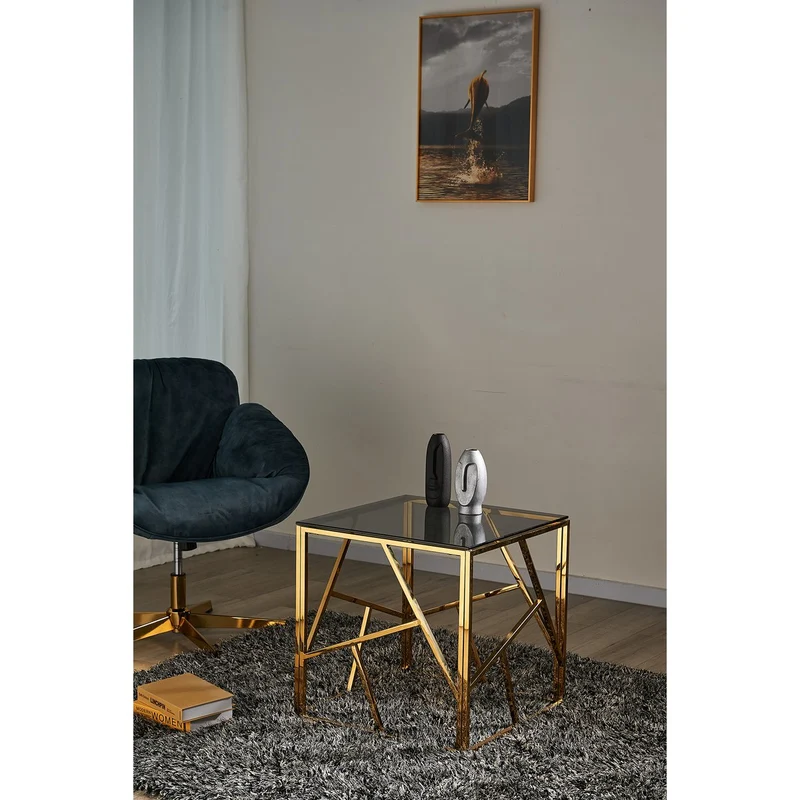 Beistelltisch mit Edelstahlgestell – Gold/Grau, 55 × 55 cm