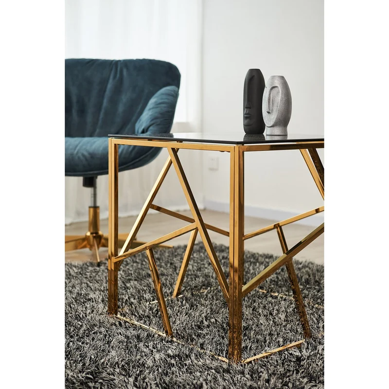 Beistelltisch mit Edelstahlgestell – Gold/Grau, 55 × 55 cm