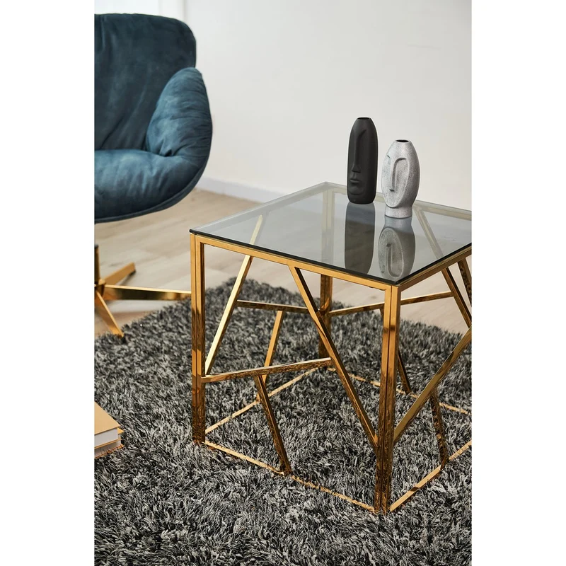 Beistelltisch mit Edelstahlgestell – Gold/Grau, 55 × 55 cm