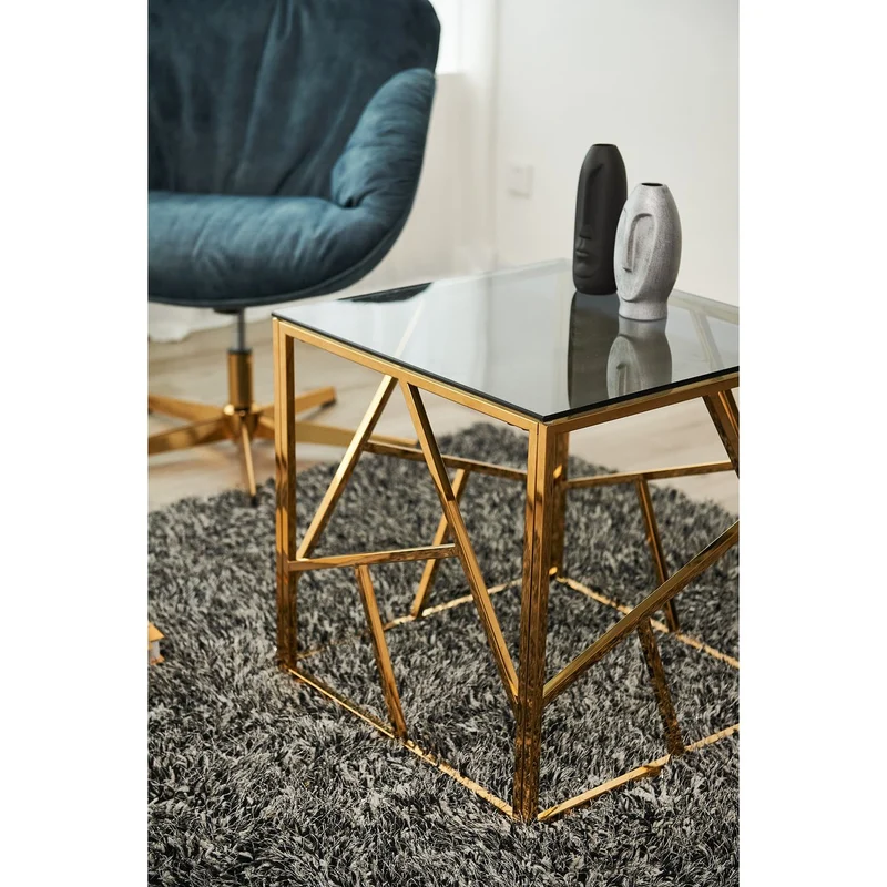 Beistelltisch mit Edelstahlgestell – Gold/Grau, 55 × 55 cm