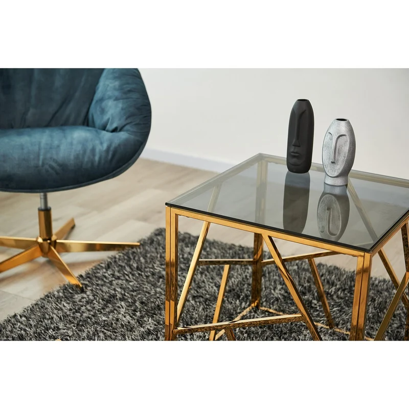 Beistelltisch mit Edelstahlgestell – Gold/Grau, 55 × 55 cm