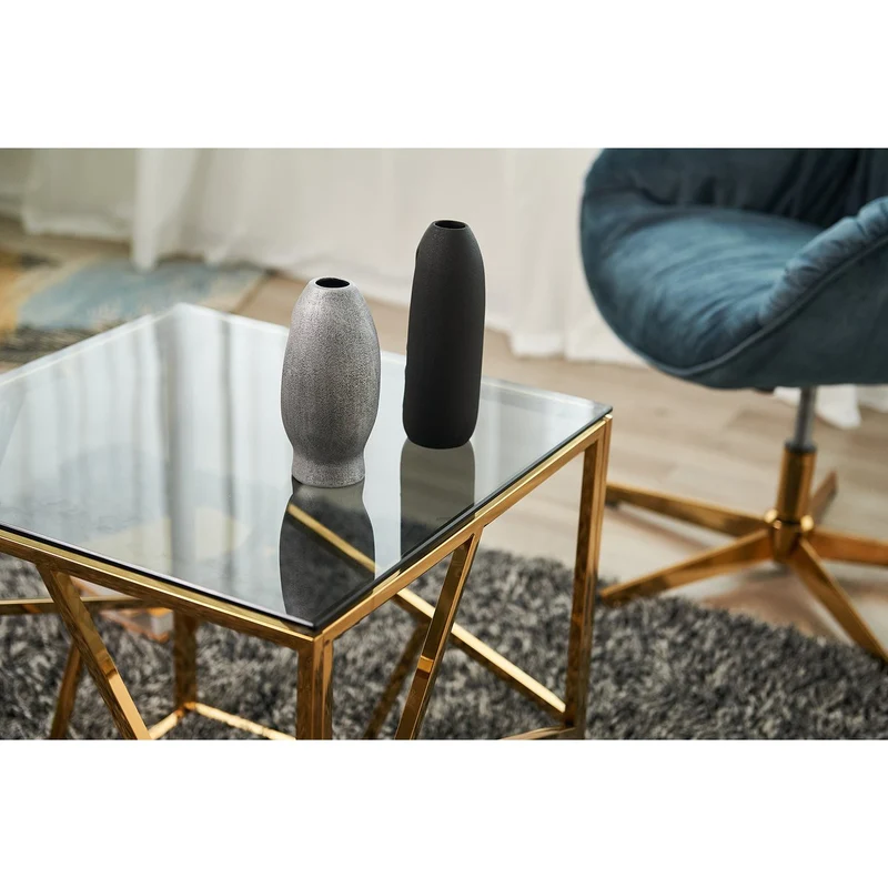 Beistelltisch mit Edelstahlgestell – Gold/Grau, 55 × 55 cm