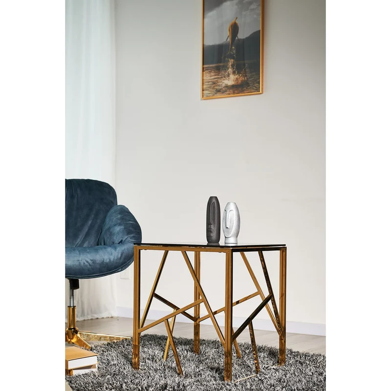 Beistelltisch mit Edelstahlgestell – Gold/Grau, 55 × 55 cm