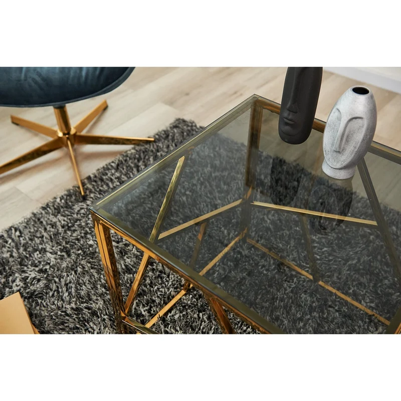 Beistelltisch mit Edelstahlgestell – Gold/Grau, 55 × 55 cm