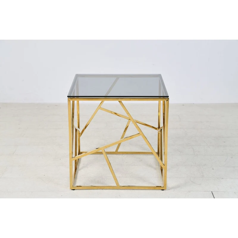 Beistelltisch mit Edelstahlgestell – Gold/Grau, 55 × 55 cm