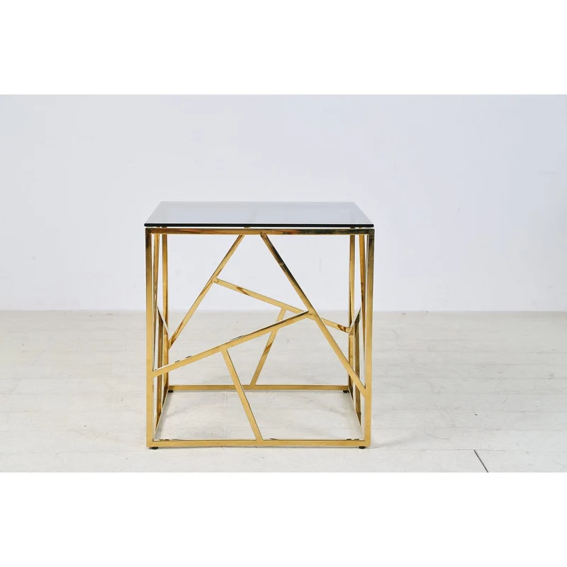 Beistelltisch mit Edelstahlgestell – Gold/Grau, 55 × 55 cm
