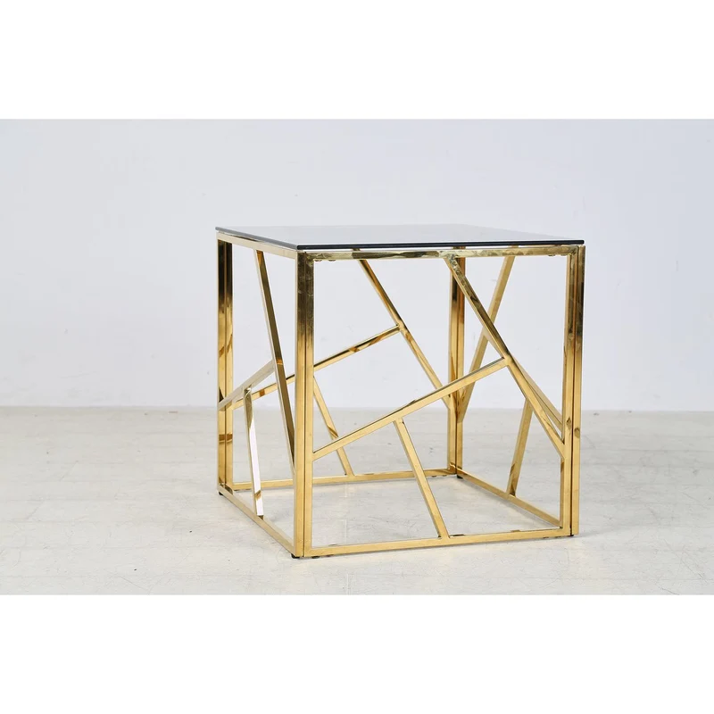 Beistelltisch mit Edelstahlgestell – Gold/Grau, 55 × 55 cm