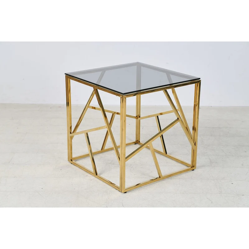 Beistelltisch mit Edelstahlgestell – Gold/Grau, 55 × 55 cm