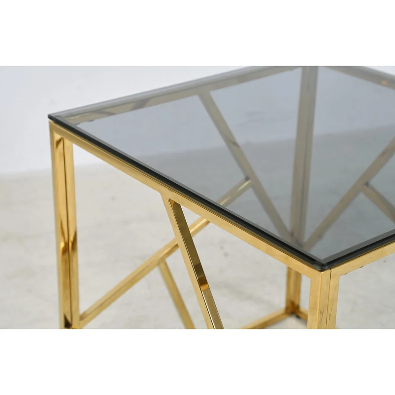 Beistelltisch mit Edelstahlgestell – Gold/Grau, 55 × 55 cm