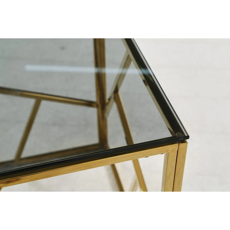 Beistelltisch mit Edelstahlgestell – Gold/Grau, 55 × 55 cm