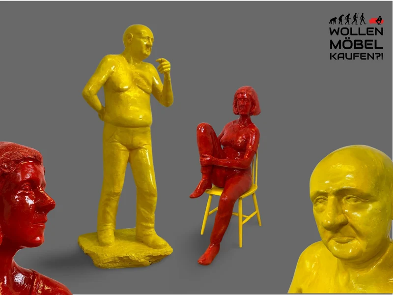 WMK Art # 1/2 Moderne Gipskunst in Lebensgröße - 2 ausdrucksstarke Skulpturen mit Charakter zwischen Pop und Nachdenklichkeit