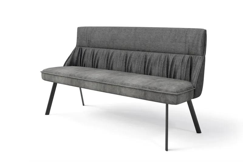 Bank CALIFORNIA / Rücken Webstoff anthrazit oder grün / Sitz Vintage-Velvet anthrazit oder grün mit Keder / Gestell Metall schwarz / Bank mit Rückenlehne / B 180, H 88, T 63 cm