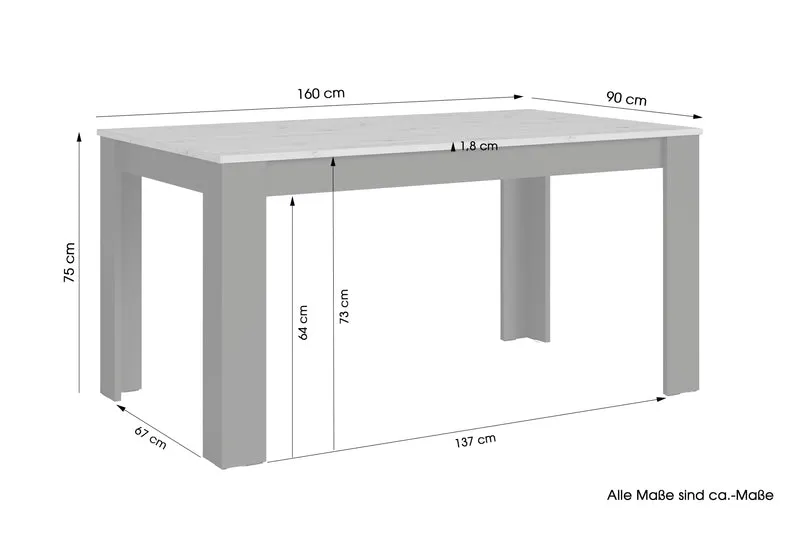 Esstisch NORI / Moderner Küchentisch in Eiche-Optik / Untergestell Melamin anthrazit oder weiß / Großer Tisch / Breite: 120, 140 oder 160 cm