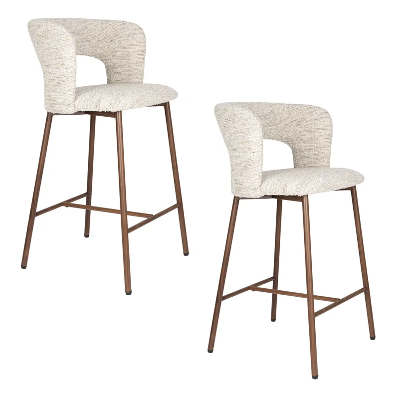 White Label Living Tresenstuhl Chelsea – Beige, Polyester, 49 × 53 × 91,5 cm, 2er-Set