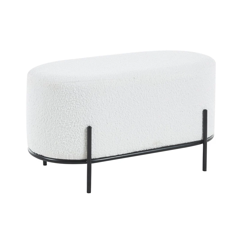 Polsterhocker als Sitzbank – Bouclé, Weiß, 80 × 40 cm