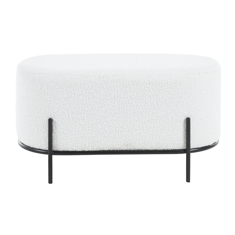 Polsterhocker als Sitzbank – Bouclé, Weiß, 80 × 40 cm