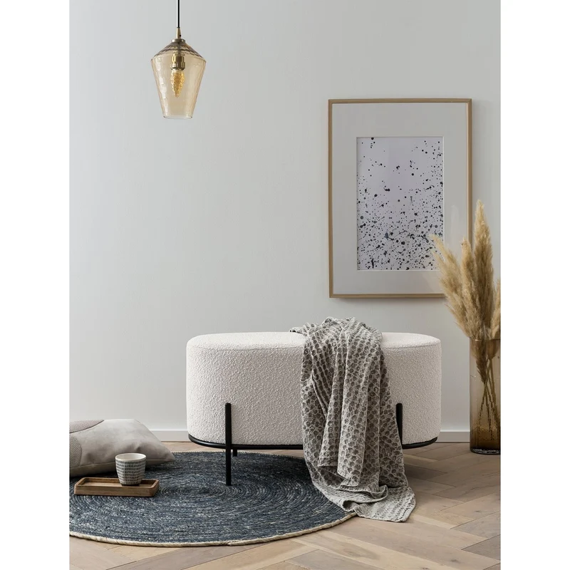 Polsterhocker als Sitzbank – Bouclé, Weiß, 80 × 40 cm